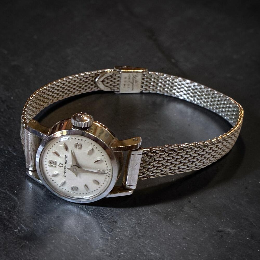 Vintage Eternamatic Cocktail Watch Ladies Automatic 10KT GF White Gold WORKS